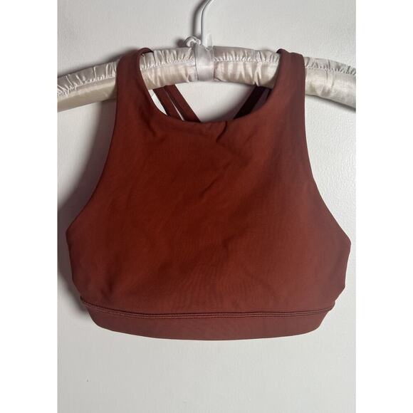 Lululemon Energy High Neck Rustic Clay Sz 4 Crossover Gym Workout Sports Bra - Picture 3 of 8